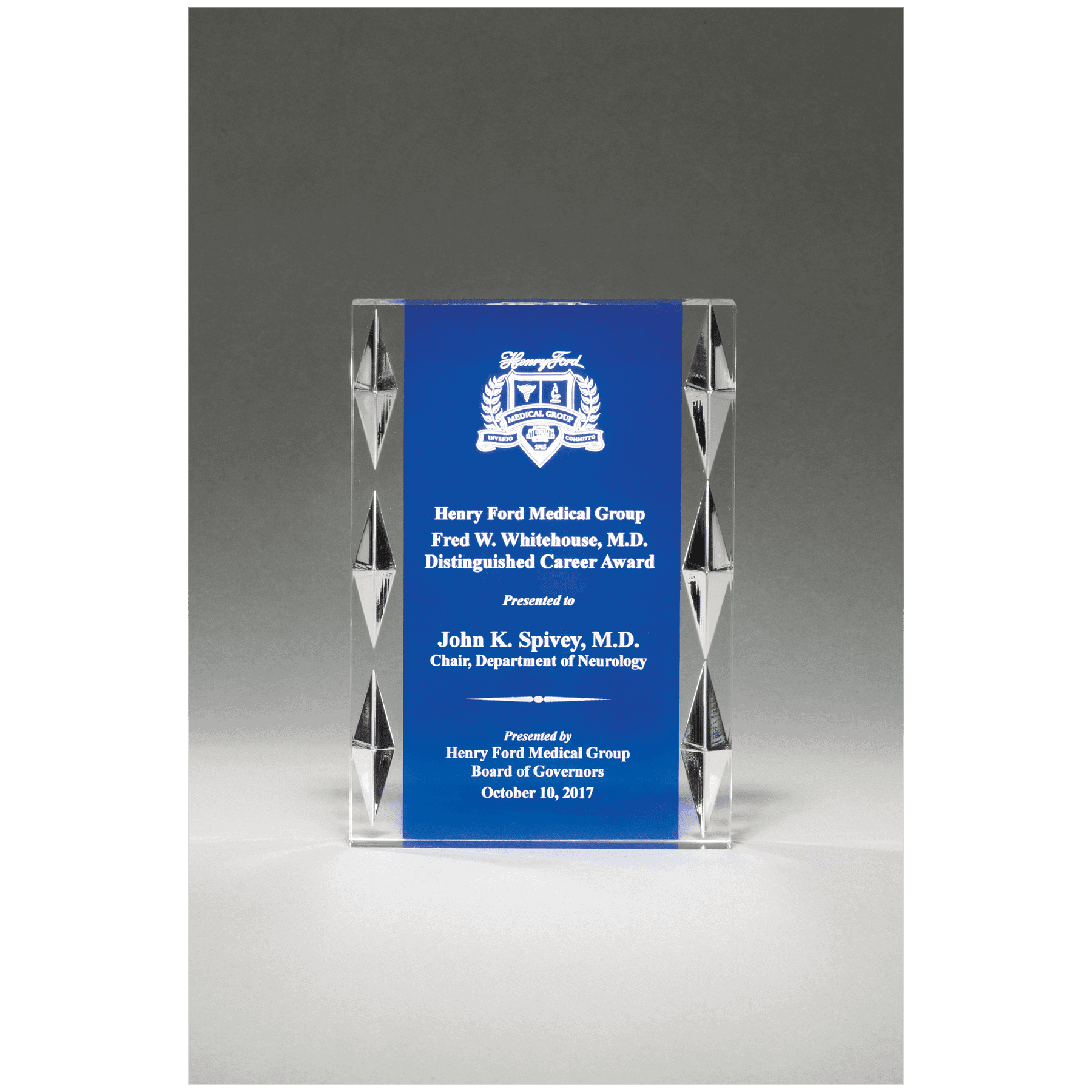 5" x 7" Freestanding Acrylic with Blue Background and Carved Jewel Accents