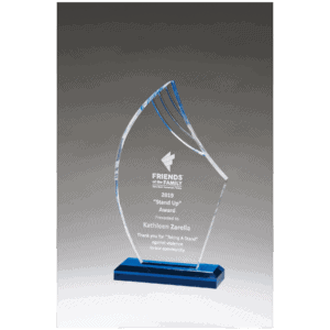 5 1/2 x 9 3/4" Flame Series Clear Acrylic with Blue Accents and Matching Blue Acrylic Base