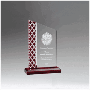 5 1/2" x 8 1/4" Zenith Series Clear Acrylic with Lattice Pattern and Red Metallic Accent