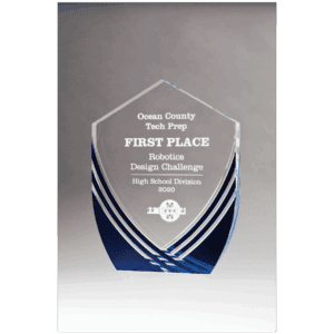 7 3/8" x 9 1/2" Shield Series Clear Acrylic with Polished Score Lines and Blue Metallic Accent