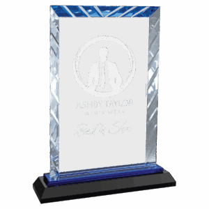 8" Clear Rectangle Accent Glass on Black and Blue Reflective Base