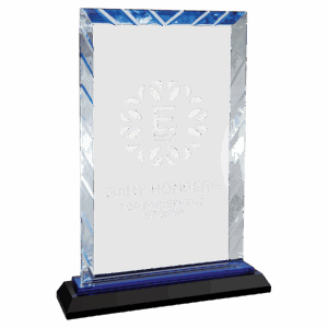 9" Clear Rectangle Accent Glass on Black and Blue Reflective Base