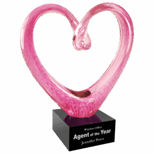 9" Pink Glass Heart with Black Base