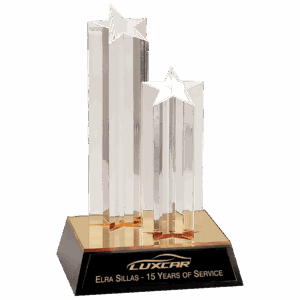 9 1/2" Clear Double Star Column Acrylic with Gold/Black Base