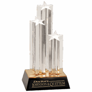 11 3/4" Clear Triple Star Column Acrylic with Gold/Black Base