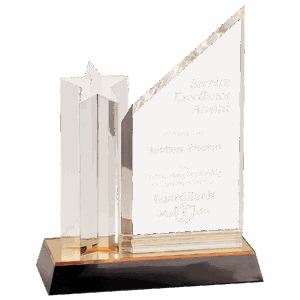9" Clear Star Column Acrylic with Clear Plaqueue and Gold/Black Base