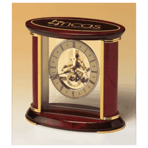 7" x 9" Skeleton Clock w/Sub-Second Dial, Brass Finish Movement, Rosewood Piano Accents, Plate