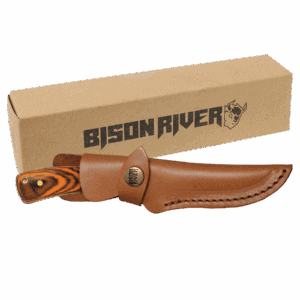 Bison River 7 3/4" Fixed Blade Wood Knife with Leather Sheath