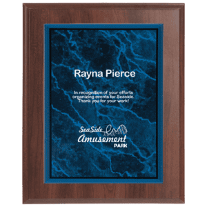 Large Cherry Finish Plaqueue with Blue Marble Acrylic Plate