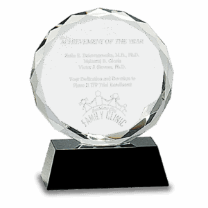 5" Round Facet Crystal on Black Pedestal Base