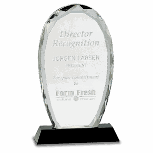 9" Oval Facet Crystal on Black Pedestal Base