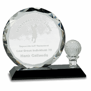 6 1/2" Round Facet Crystal with Golf Ball on Black Pedestal Base