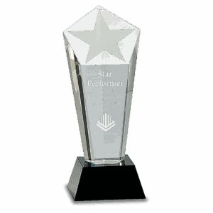 8 3/4" Crystal Frosted Star Column on Black Pedestal Base