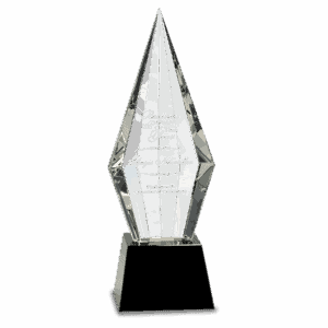 11" Obelisk Facet Crystal on Black Pedestal Base