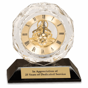5 3/4" Clear Crystal Clock on Black Pedestal Base