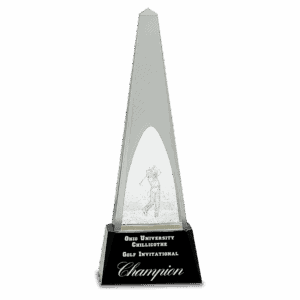 10 1/4" Clear Crystal 3D Golf Spire on Black Pedestal Base
