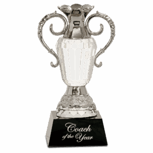8" Crystal Cup with Silver Metal Handles on Black Pedestal Base