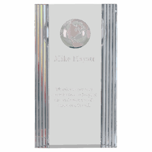 7 3/4" Clear Crystal Rectangle with Globe Etching