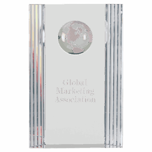 6 1/2" Clear Crystal Rectangle with Globe Etching