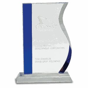 8 1/4" Blue Edge Crystal Wave on Clear Base