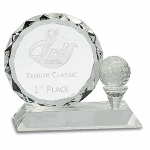 5 1/4" Round Facet Crystal with Golf Ball on Clear Pedestal Base