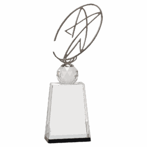 12" Clear/Black Crystal Award with Silver Metal Oval Star