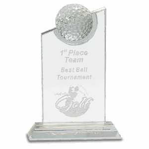 8" Clear Crystal with Inset Crystal Golf Ball on Clear Base