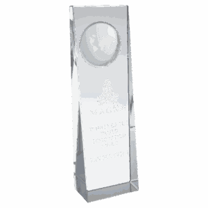 2 3/4" x 8 3/4" Clear Crystal Slant Front Rectangle with Engraved Globe