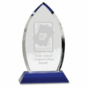 10" Crystal Oval on Blue Pedestal Base