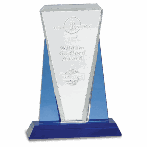 7" x 10" Blue/Clear Wedge Crystal on Blue Pedestal Base