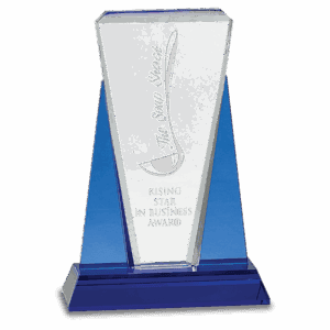 6" x 8 1/2" Blue/Clear Wedge Crystal on Blue Pedestal Base