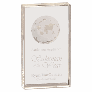 7" Clear Crystal Rectangle with Globe Etching