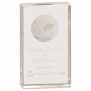 6" Clear Crystal Rectangle with Globe Etching