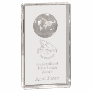 8" Clear Crystal Rectangle with Globe Etching