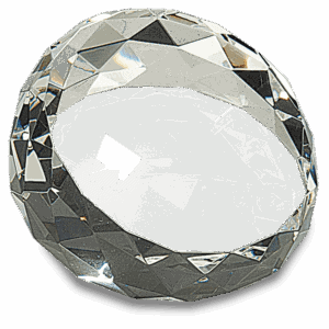 3 1/2" x 2" Clear Round Crystal Facet Paperweight