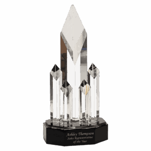 11" Clear Crystal 5 Rising Diamonds on Black Pedestal Base