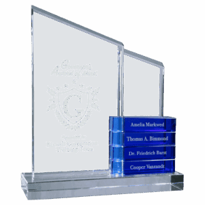 8" x 9" Crystal Perpetual Standup Plaque with 4 Blue Crystal Blocks