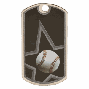 2" Black/Silver Baseball Laserable Star Dog Tag