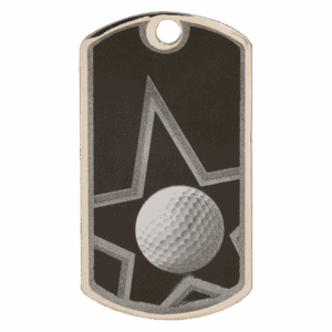 2" Black/Silver Golf Laserable Star Dog Tag