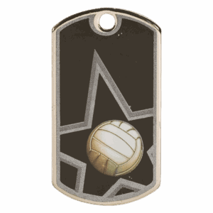 2" Black/Silver Volleyball Laserable Star Dog Tag