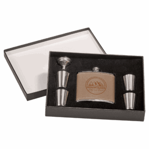 6 oz. Leather Flask Set in Presentation Box