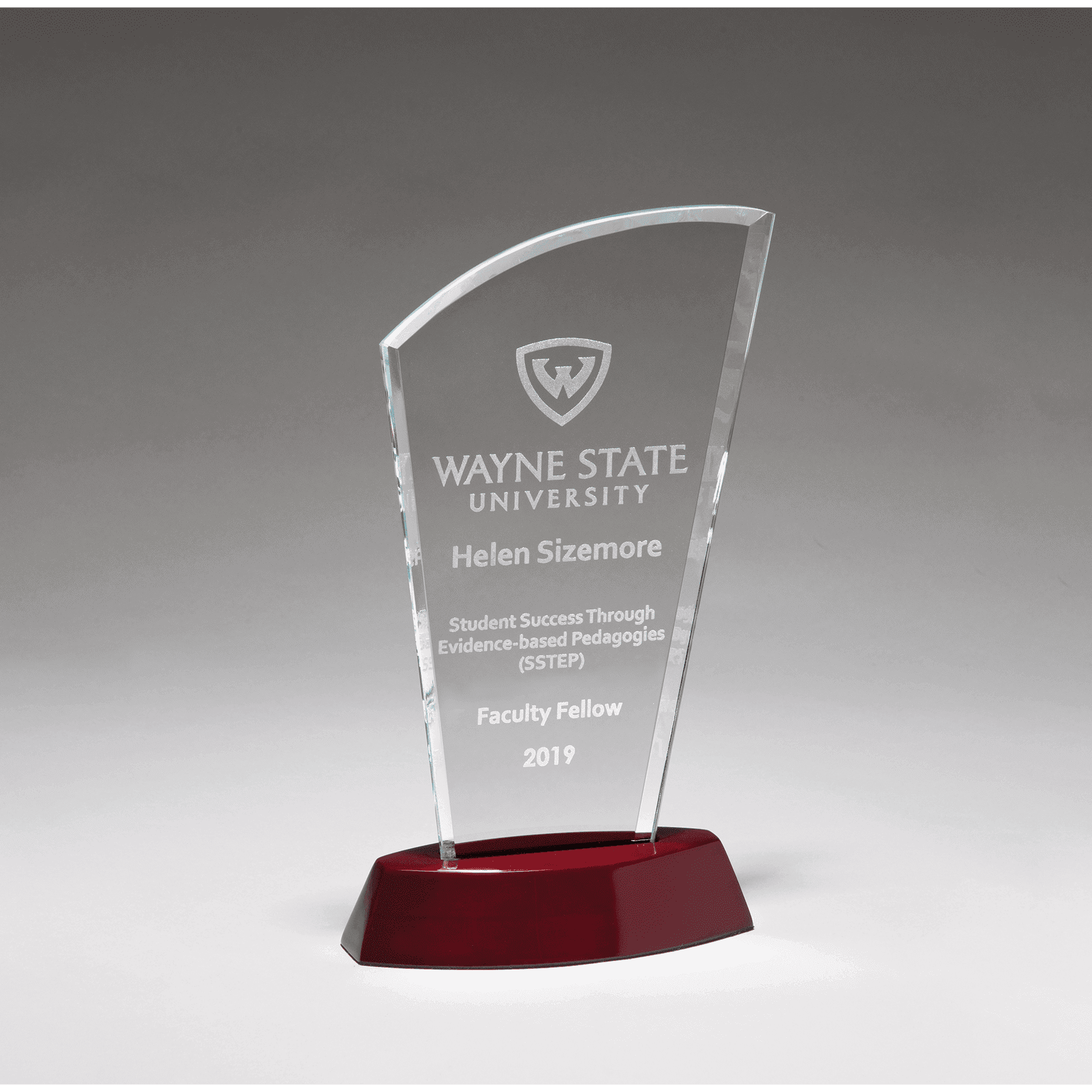 5 1/2" x 9 3/4" Sail Series Clear Glass Award with High Gloss Rosewood Finish Base