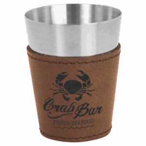 2 oz. Dark Brown Laserable Leatherette & Stainless Steel Shot Glass