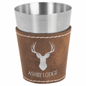2 oz. Rustic/Silver Laserable Leatherette & Stainless Steel Shot Glass