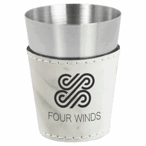2 oz. White Marble Laserable Leatherette & Stainless Steel Shot Glass