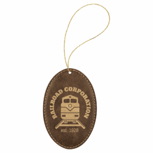 Rustic/Gold Laserable Leatherette Oval Ornament with Gold String