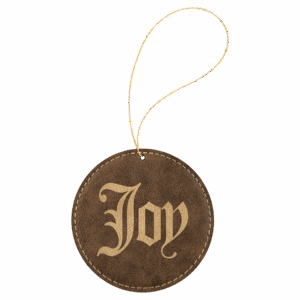 Rustic/Gold Laserable Leatherette Round Ornament with Gold String