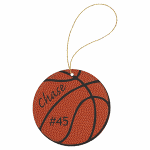 Basketball Laserable Leatherette Round Ornament with Gold String
