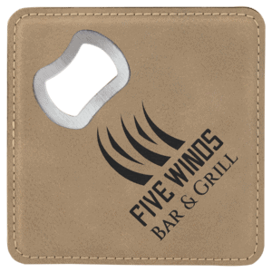 4" x 4" Square Laserable Leatherette Coaster with Bottle Opener