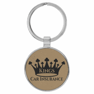 1 1/2" Laserable Leatherette/Metal Round Keychain